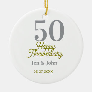 50th happy anniversary name date silver gold date ceramic ornament