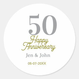 50th happy anniversary name date silver gold date  classic round sticker
