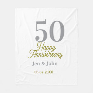 50th happy anniversary name date silver gold date fleece blanket