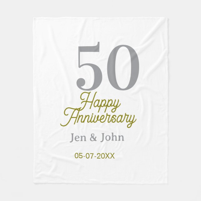 50th happy anniversary name date silver gold date  fleece blanket (Front)