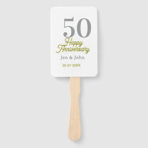 50th happy anniversary name date silver gold date hand fan