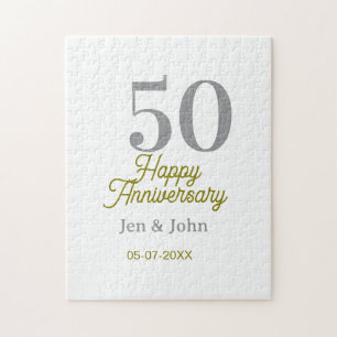 50th happy anniversary name date silver gold date jigsaw puzzle