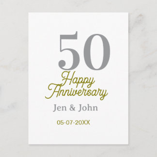 50th happy anniversary name date silver gold date  postcard