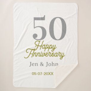 50th happy anniversary name date silver gold date sherpa blanket