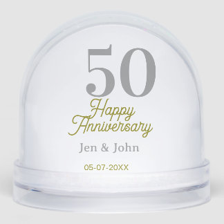 50th happy anniversary name date silver gold date  snowglobe