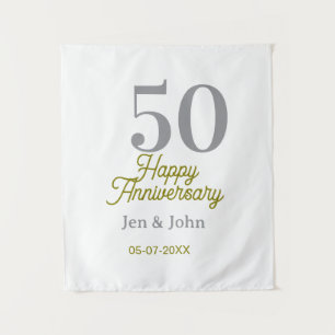 50th happy anniversary name date silver gold date tapestry