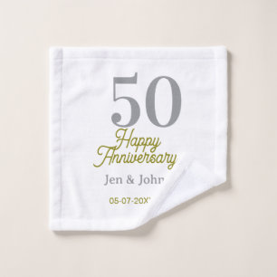 50th happy anniversary name date silver gold date wash cloth