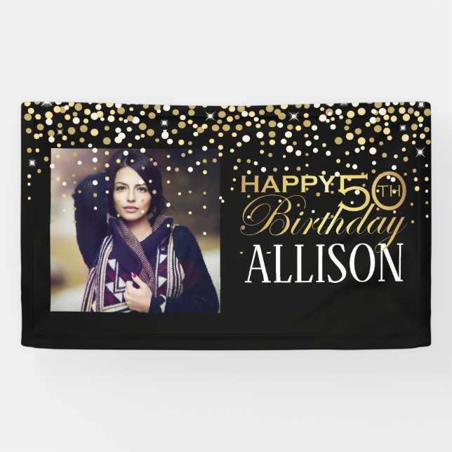50th Happy Birthday design with golden confetti Banner (Horizontal)