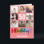 50th Happy Birthday Photo Collage Modern Pink Card<br><div class="desc">50th Happy Birthday Photo Collage Modern Pink Card with personalized name. For further customization,  please click the "Customize it" button and use our design tool to modify this template.</div>
