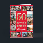 50th Happy Birthday Red and Gold Photo Collage Card<br><div class="desc">50th Happy Birthday Red and Gold Photo Collage Birthday Card. For further customization,  please click the "Customize it" button and use our design tool to modify this template.</div>