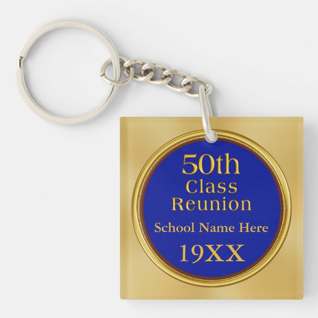 50th High School Class Reunion, Your Text, Colours Keychain (Front)
