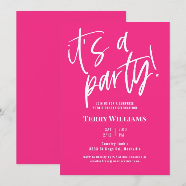 50th Hot Pink Surprise Birthday Party Invitation (Front/Back)
