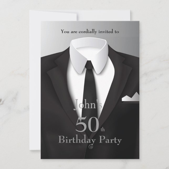 50th,Invitation Man,any age,tuxedo,suit,tie,black Invitation (Front)