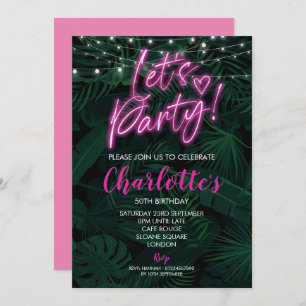 50th Invite pink neon black birthday Invitation