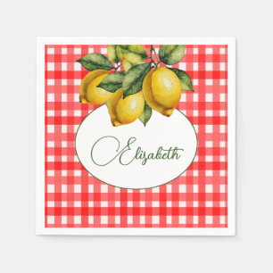 50th Italian Lemon Botanical Red White Pattern Napkin