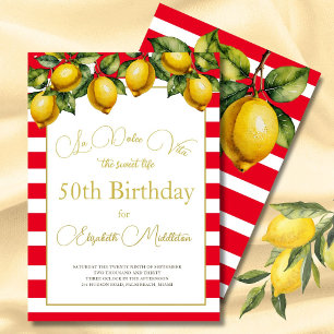 50th Italian Lemon Botanical Red White Stripe  Invitation