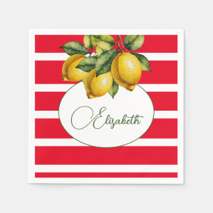 50th Italian Lemon Botanical Red White Stripe Napkin