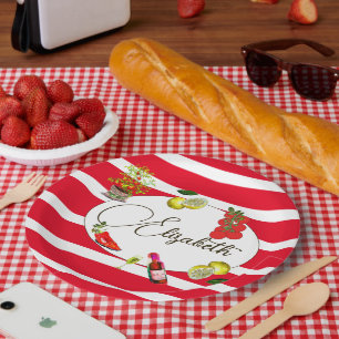 50th Italian Lemon Mediterranean Red White Stripe  Paper Plate
