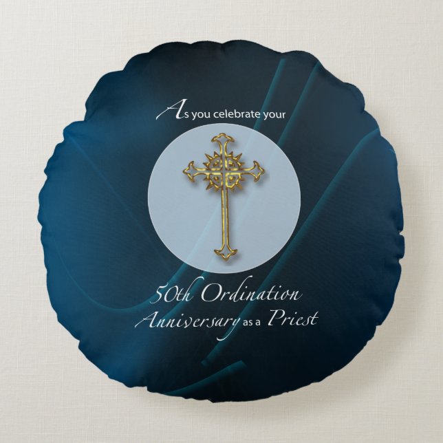 50th Jubilee Ordination Anniversary of Priest Round Pillow (Front)