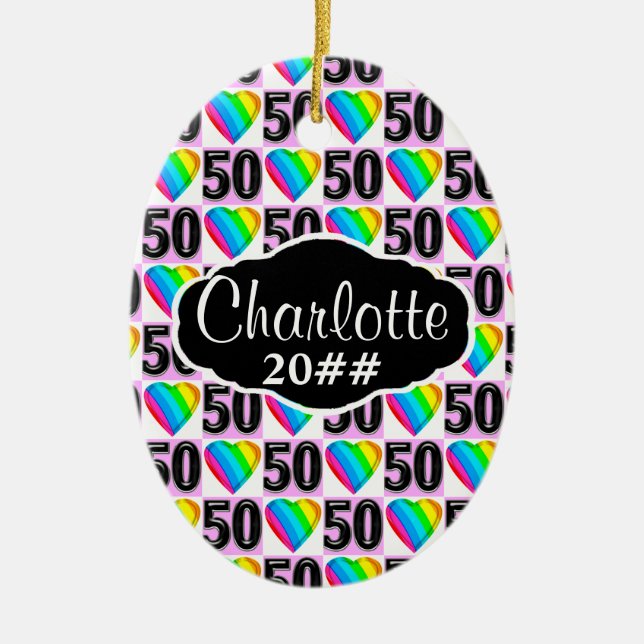 50TH LOVE HEART PERSONALIZED AND DATED ORNAMENT (Front)