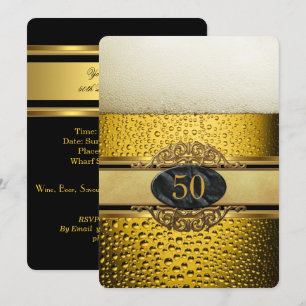 50th Mans Beer Black Gold Ornate Birthday Party Invitation