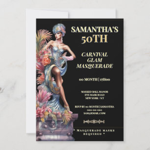50th Masquerade Birthday Invitation Black Gold