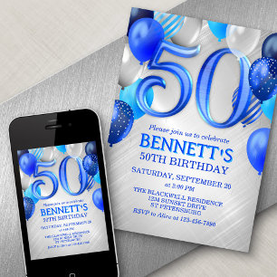 50th Mens Blue Birthday Invitation