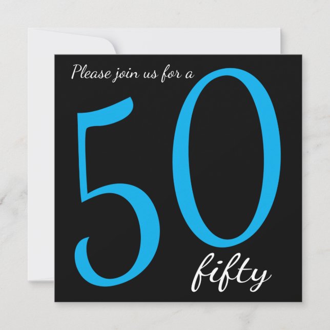 50th Milestone Birthday Party  | DIY Text | Blue Invitation (Front)
