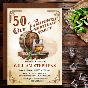 50th Old Fashioned Whiskey Barrel Birthday Party  Invitation