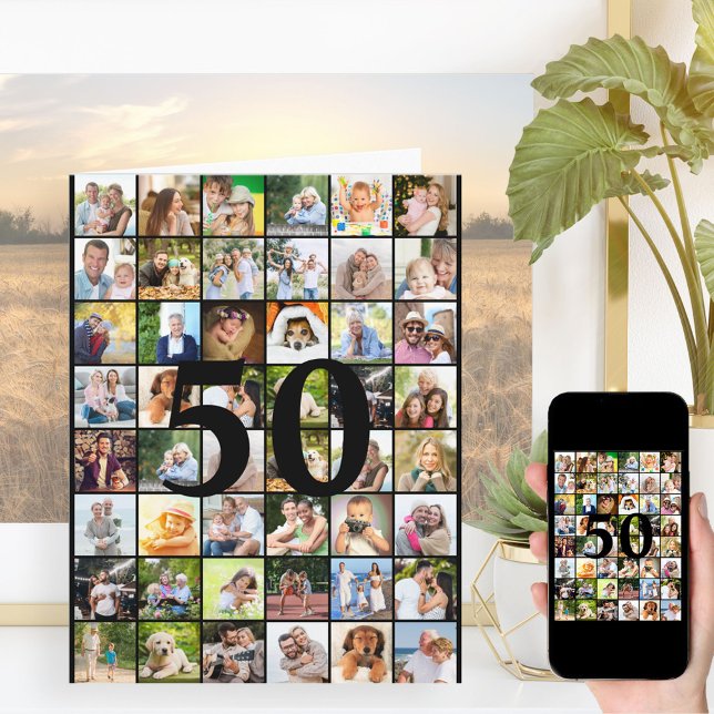 50th or Any Age Photo Collage Big Birthday Card (Creator Uploaded)
