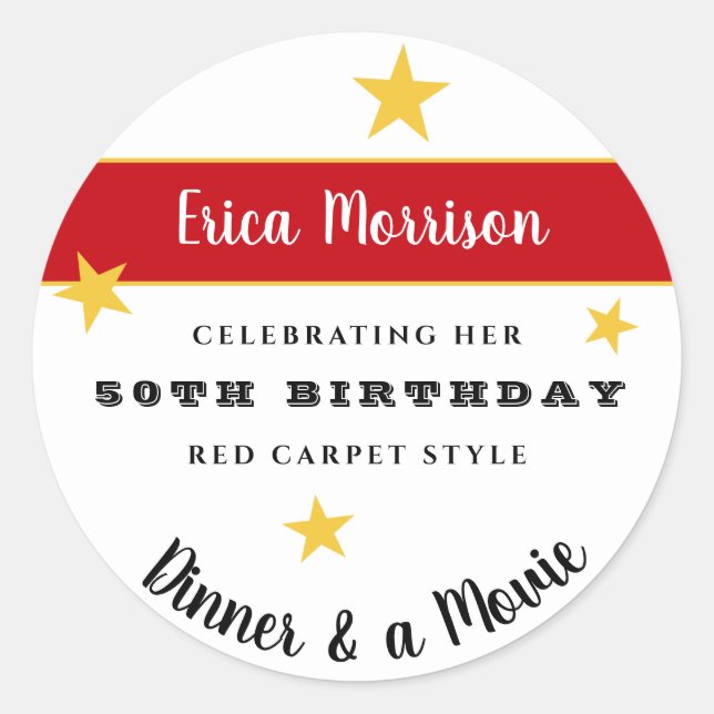 50th or Any Birthday Dinner & Movie Party Classic Round Sticker (Front)