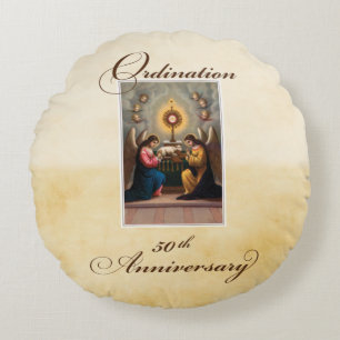 50th Ordination Anniversary Angels at Altar Round Pillow