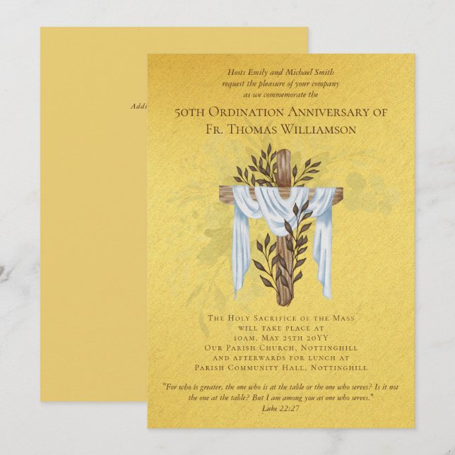 50th Ordination Anniversary Invitation Golden (Front/Back)