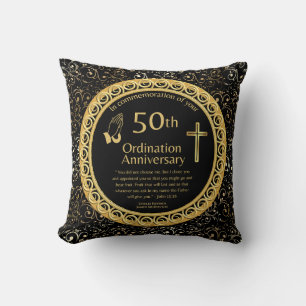 50th Ordination Anniversary Personalized BlackGold Throw Pillow
