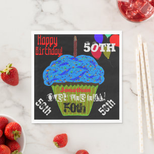 50th Over the Hill Personalized Blue Cupcake Napkin