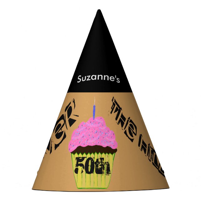 50th Over the Hill Personalized Cupcake Balloons Party Hat (Front)