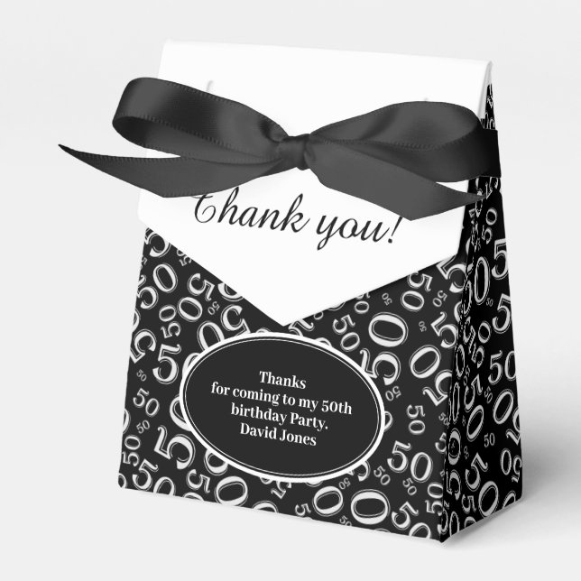 50th Party Random Number Pattern Black/White Favor Box (Front Side)