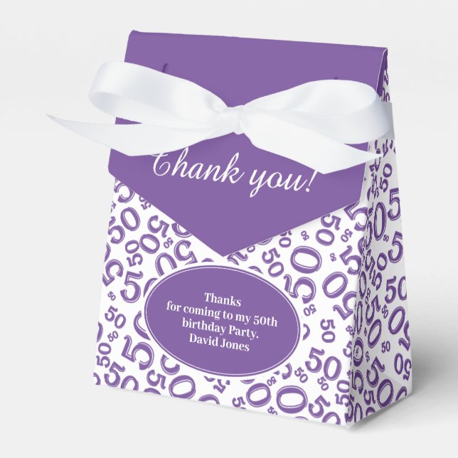 50th Party Random Number Pattern Purple/White Favor Box (Front Side)