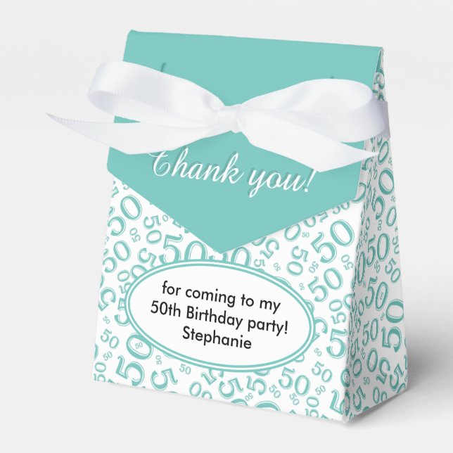 50th Party Random Number Pattern Teal/White Favor Box (Front Side)
