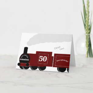 50th Personalized steam train birthday card