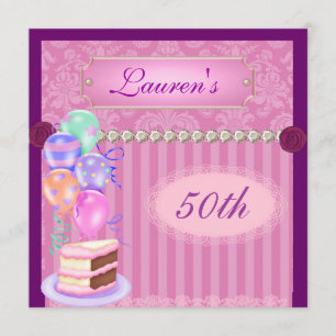 50th Pink BirthdayPopular Damask Invitation