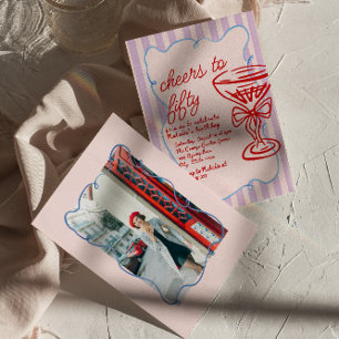 50th Pink Colorful Champagne Fifty Photo Birthday Invitation