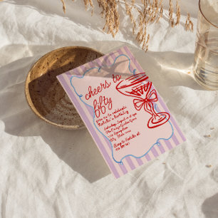 50th Pink Drawn Colourful Champagne Fifty Birthday Invitation