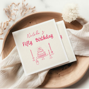 50th Pink Hand Drawn Cake Candles Trendy Birthday Napkin