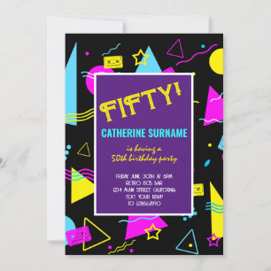 50th Retro Colourful Birthday Celebration Invitation