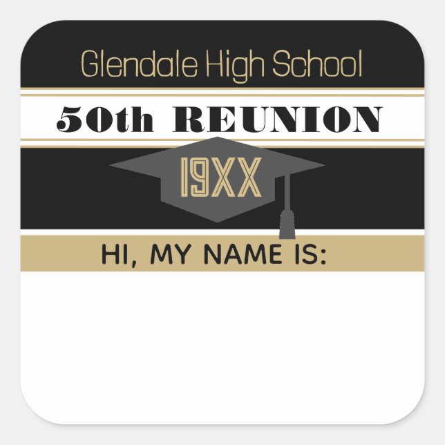 50th Reunion! Class Reunion Name tag Sticker (Front)