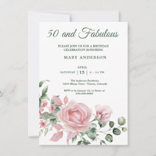 50th rose floral birthday invitation