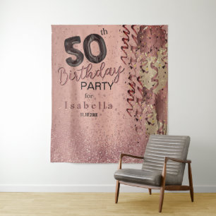 50th Rose Gold Glitter Birthday Tapestry
