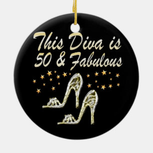 50TH SILVER SPARKLE SHOE QUEEN CERAMIC ORNAMENT