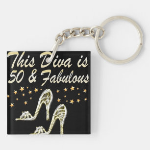 50TH SILVER SPARKLE SHOE QUEEN KEYCHAIN